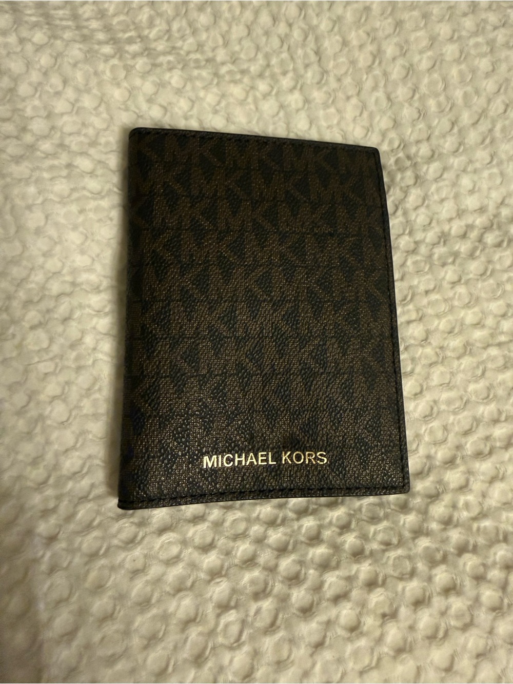 Michael Kors Men's Dark Brown Signature Passport/Card Holder with Gold Logo